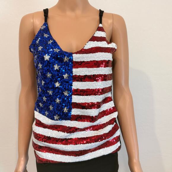 Third Wish medium sequin patriotic flag tank top stars & stripes TS 2957 - Picture 9 of 11